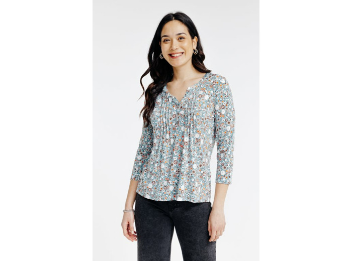 Tee-shirt col mao imprimé fleurs