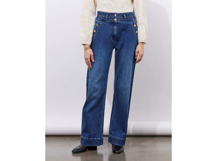 Jean long large BLEU Femme