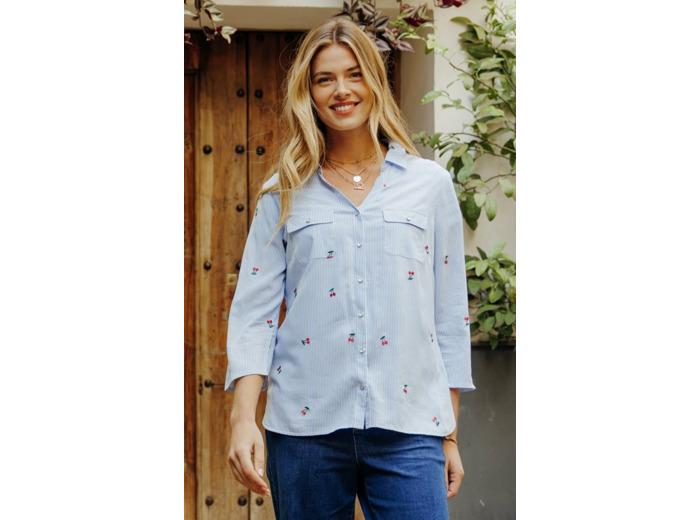 Chemise rayée imprimée cerises