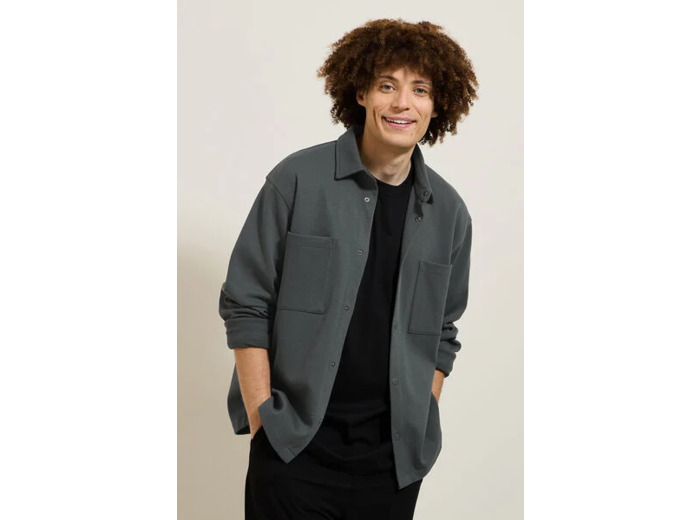 Surchemise en maille col chemise - Vert kaki