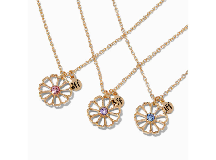 Colliers à pendentif marguerite en strass best friends - Lot de 3