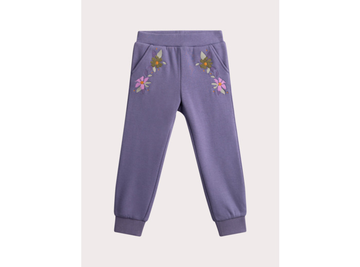 Pantalon chaud violet broderies fleuries pour fille