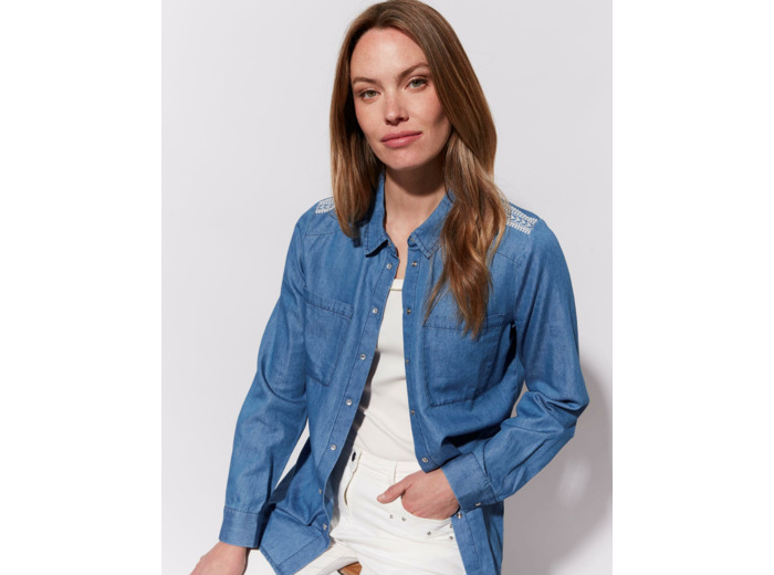 Chemisier manches longues uni BLEU Femme