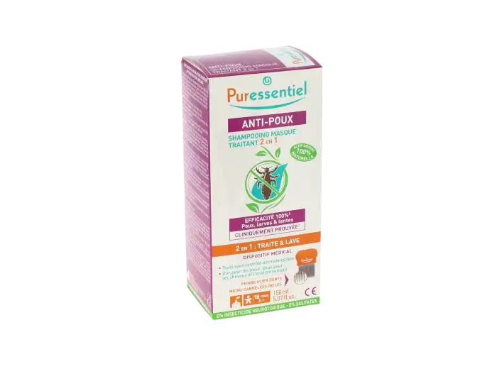 Puressentiel Anti-poux Shampooing Masque Traitant 2 En 1 Anti-poux Avec Peigne - 150 Ml