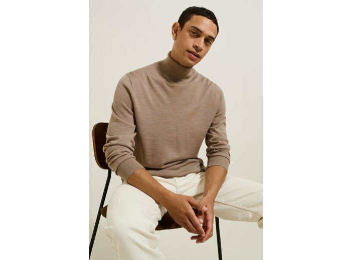Pull col roulé mérinos - Beige