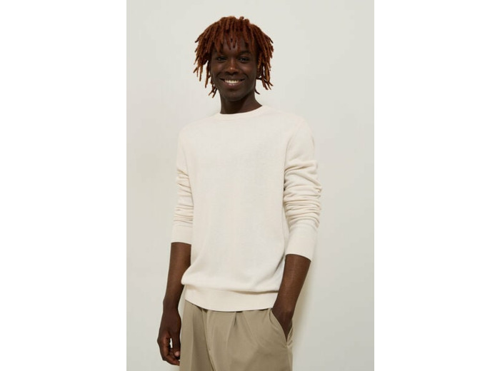 Pull col rond mélange mérinos cachemire - Ecru