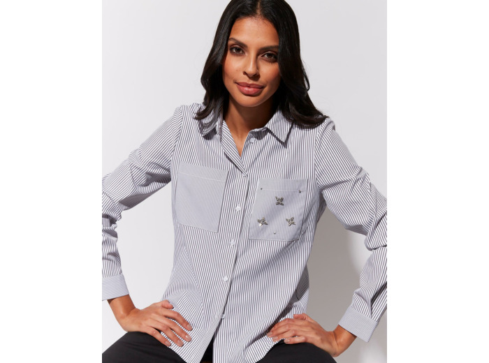 Chemisier manches longues rayé NOIR Femme
