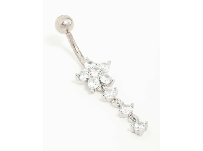 Titanium Butterfly Cubic Zirconia Drop Belly Bar