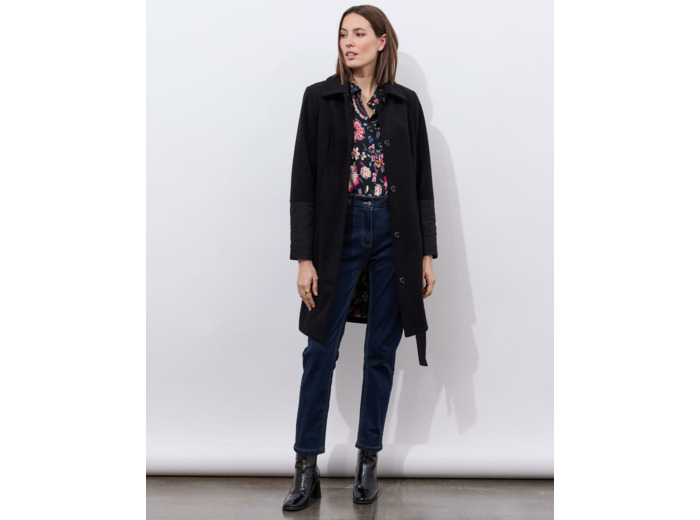 Manteau bi-matière uni NOIR Femme