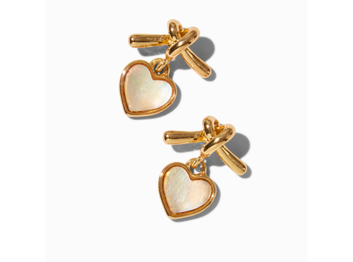 Boucles d'oreilles avec pendentif cœur nœud couleur dorée