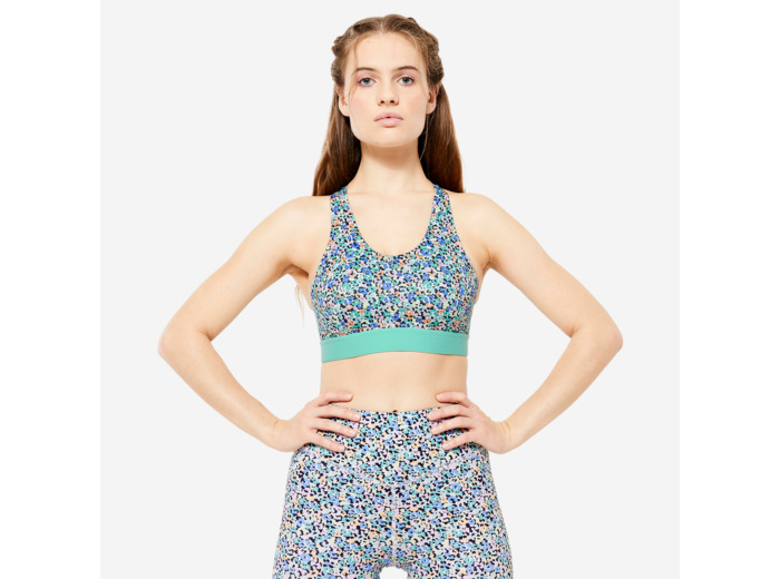 Brassière dos nageur avec coques maintien modéré Femme, imprimé multicolore