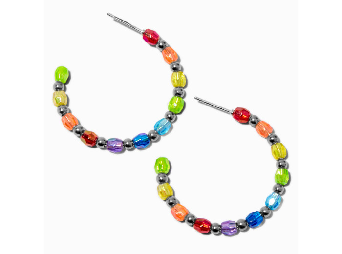 Créoles perlées couleur argentée et arc-en-ciel