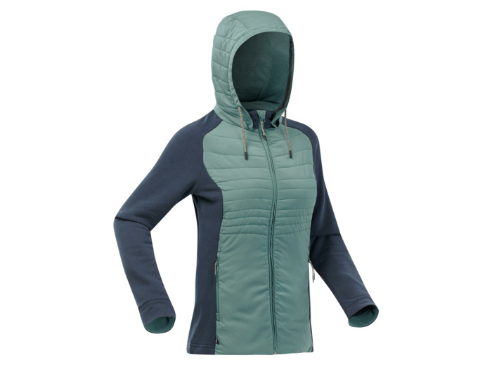 Sweat à capuche de randonnée femme, NH500 Hybrid bleu