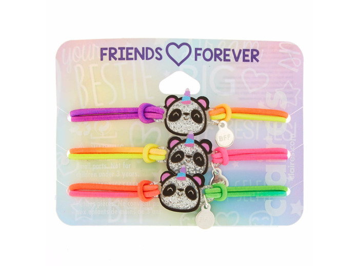 Lot de 3 bracelets d’amitié élastiques motif panda à paillettes fluo