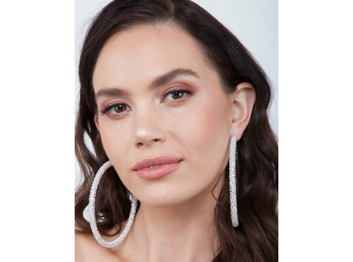 Silver Cup Chain Diamante Hoop Earrings