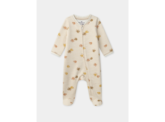 Grenouillère à rayures écru et imprimé moutons zippé Bébé Garçon