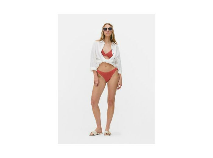 Bas de bikini échancré en tissu froncé à rayures