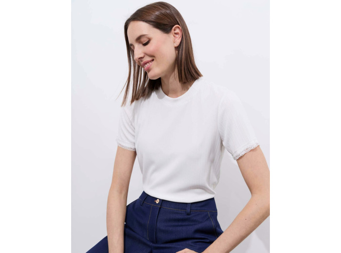 Top manches courtes uni ECRU Femme