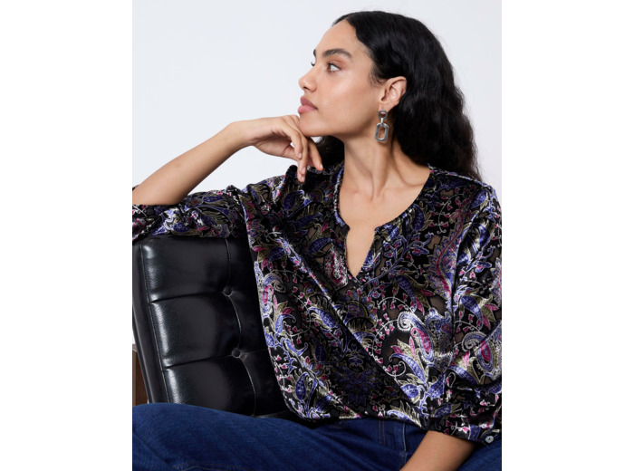 Blouse manches 3/4 imprimée NOIR Femme