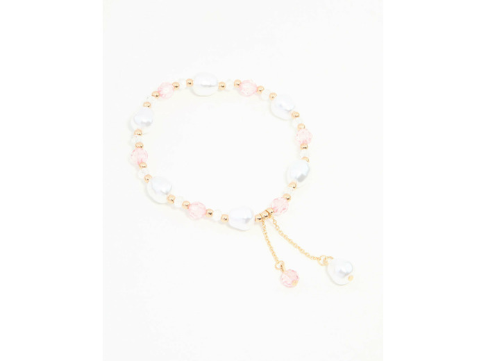 Pink & Gold Beads & Pearls Stretch Bracelet