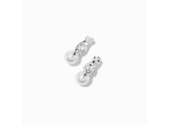 Pendantes à clip de 1,5 cm perlées couleur argentée