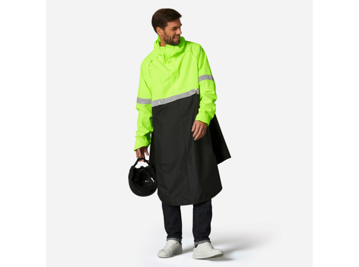 PONCHO PLUIE VISIBILITE JOUR NUIT 560 NOIR JAUNE FLUO