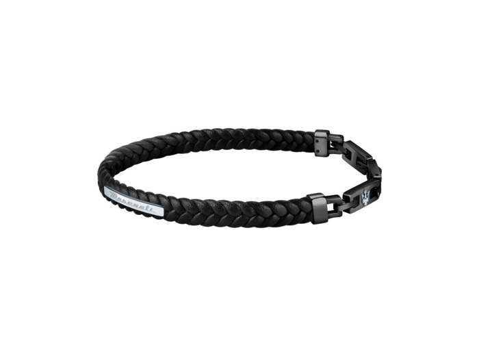Bracelet Homme Recycled Leather Argenté, Noir