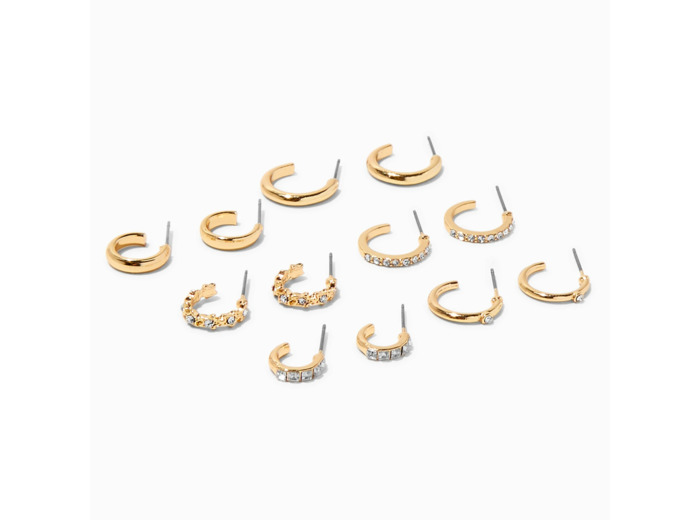 Créoles de strass couleur dorée - Lot de 6