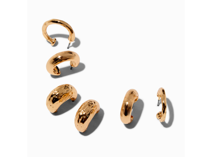 Boucles d’oreilles huggies épaisses couleur dorée - Lot de 3