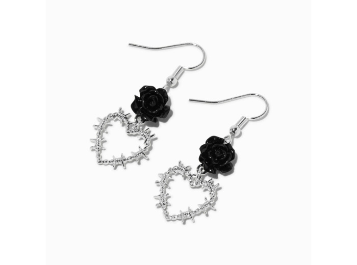 Pendantes 2,5 cm cœur fil barbelé rose noire
