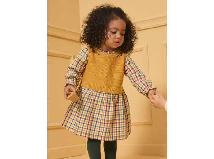 Robe bi-matière carreaux