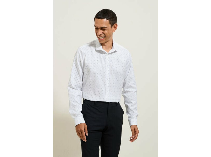 Chemise sans repassage en coton imprimée - Blanc