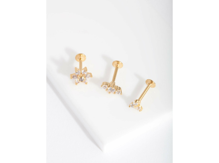 Gold Surgical Steel Flower Flat Back Earring Pack