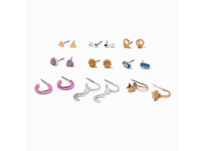 Boucles d’oreilles ornées de strass en métaux mixtes - Lot de 9