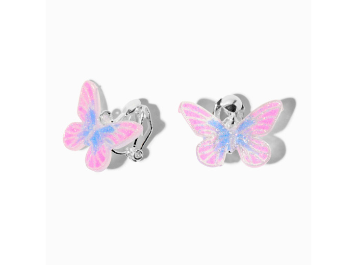 Pendantes à clip 1,5 cm papillon roses et violettes