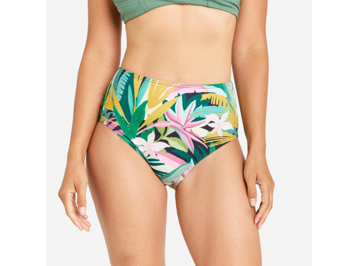 Bas de maillot de bain culotte taille haute femme - romi tropical vert