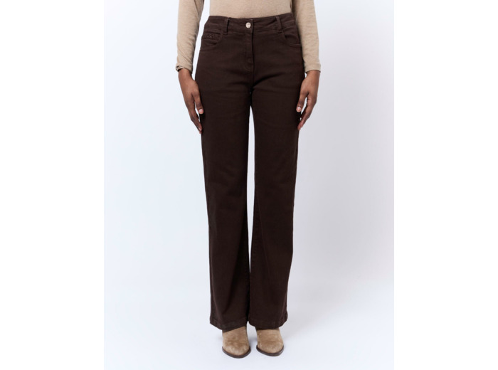 Pantalon long flare uni MARRON Femme