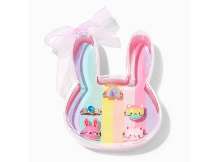 Bagues dans un coffret lapin couleur argentée Claire's Club - Lot de 5