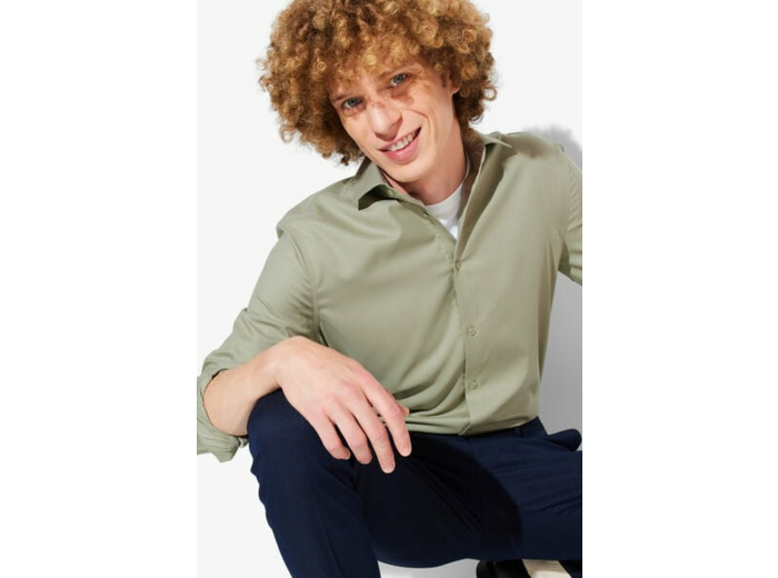 Chemise sans repassage slim en coton - Vert clair