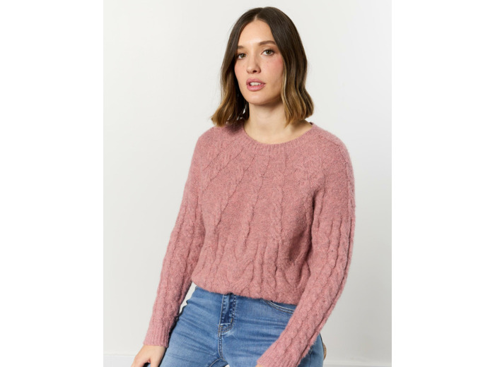 Pull épais contenant de la laine uni ROSE Femme