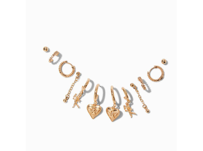 Boucles d’oreilles empilables cupidon couleur dorée - Lot de 6