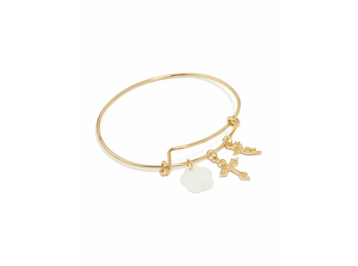 Gold Plated Cross & Flower Bangle