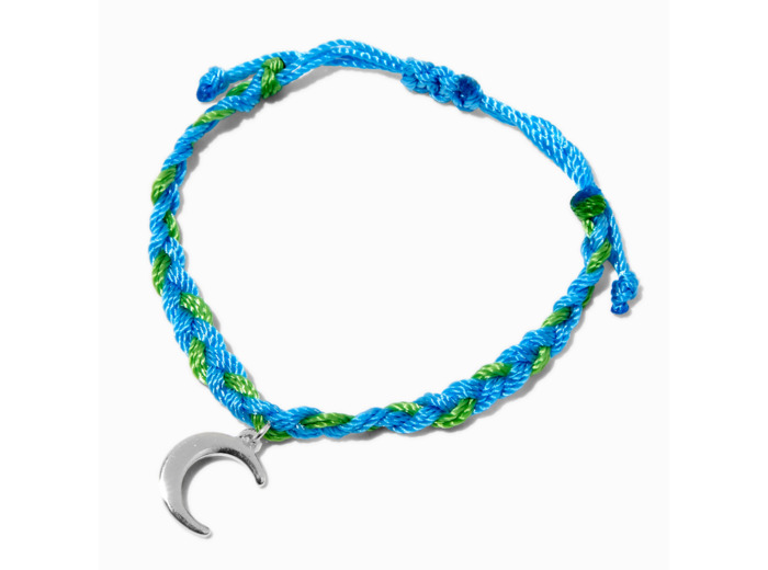 Bracelet réglable tressé lune bleu et vert