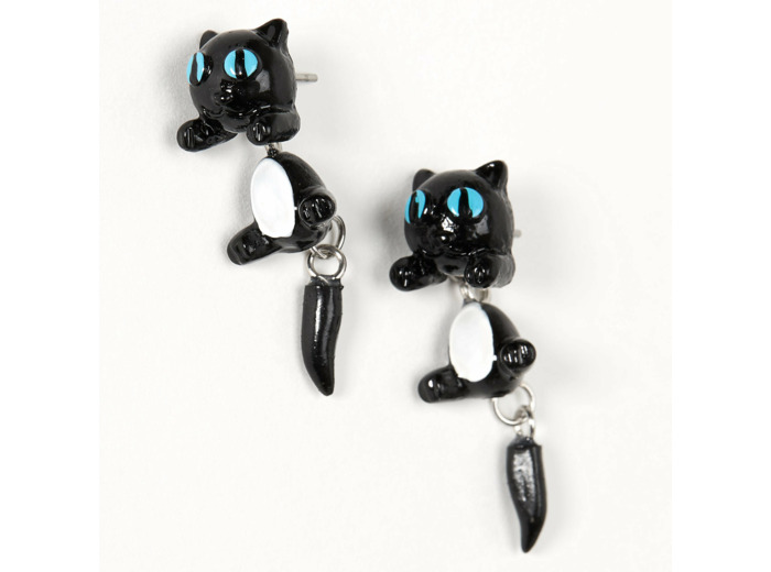 Boucles d'oreilles devant-derrière chat noir