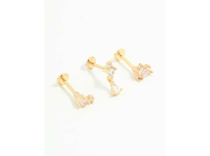 Gold Plated Surgical Steel Cubic Zirconia Triangular Flat Back Studs Pack