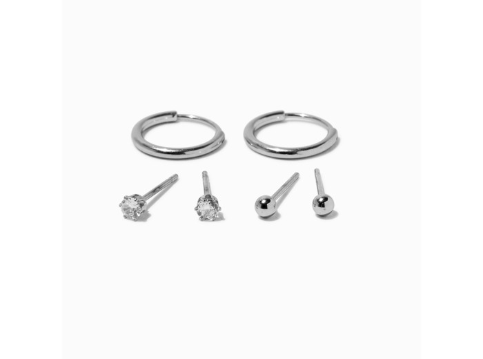 Boucles d'oreilles en zircon cubique en acier inoxydable couleur argentée - Lot de 3