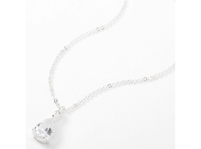 Collier à pendentif avec strass solitaire en forme de goutte en zircon cubique d'imitation couleur argentée
