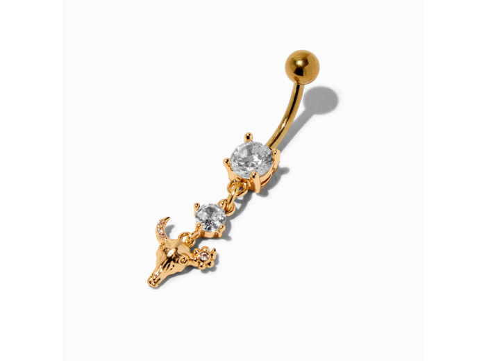 Piercing de nombril 1.6mm vache longhorn zircon cubique couleur dorée