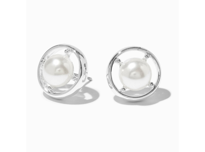 Clous d'oreilles boussole perles d'imitation couleur argentée