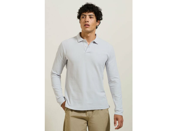 Polo manches longues piqué uni - Gris clair